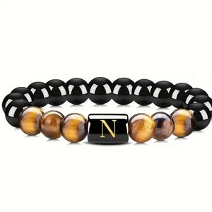 Men's tiger eye Initial Bead Bracelet